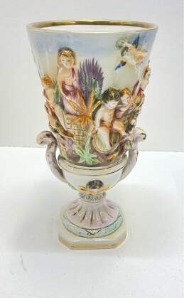 R. Capodimonte Embossed 10.5 inch Tall Vintage Pedestal Porcelain Vase