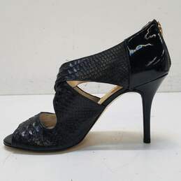 Michael Kors Elena Black Leather Snakeskin Embossed Back Zip Heels Shoes 9.5 M alternative image
