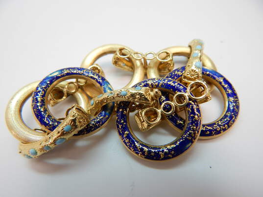 Vintage Italian 18K Yellow Gold Blue Enamel Circle Link Bracelet 34.9g image number 3