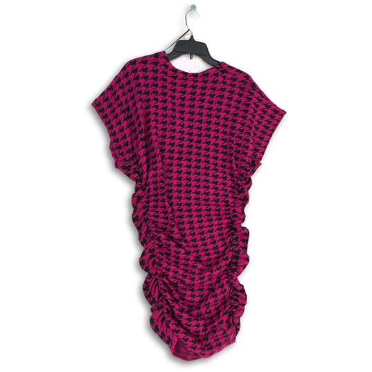 NWT Zara Womens Pink Black Houndstooth Ruched Surplice Neck Sweater Dress Size L image number 2