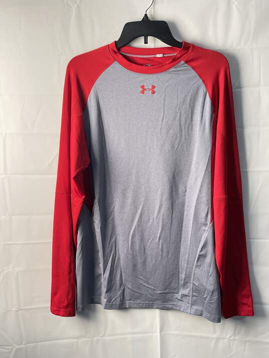Under Armour Mens Grey/Red Pullover Athletic Shirt Size LG image number 1