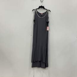 NWT Juicy Couture Womens Gray Round Neck Cold Shoulder Sleeve Maxi Dress Size XL