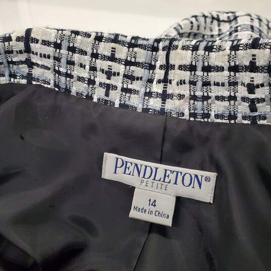 Pendleton Petites Gray/White/Black Woven Cotton Blend 2-Piece Skirt Suit Set Size 14 image number 3