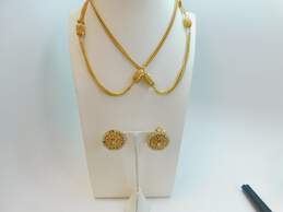 VTG Kramer & Emmons Goldtone Rhinestone Scrolls Earrings & Wrap Chain Necklace alternative image