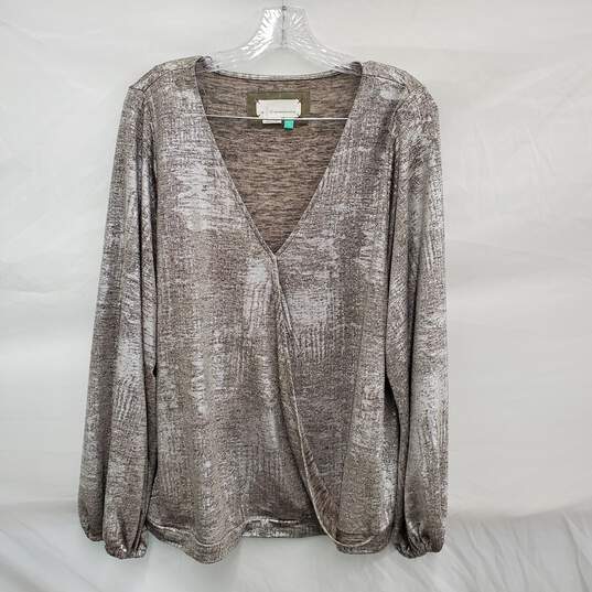 Anthropologie A+ WM's Silver Metallic Elastane & Polyester Blend Blouse Top Size 1X image number 1