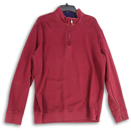Mens Red Long Sleeve Mock Neck Quarter Zip Pullover Sweatshirt Size XL image number 1
