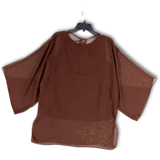 NWT Womens Brown Beaded 3/4 Sleeve Round Neck Pullover Blouse Top Size M image number 2