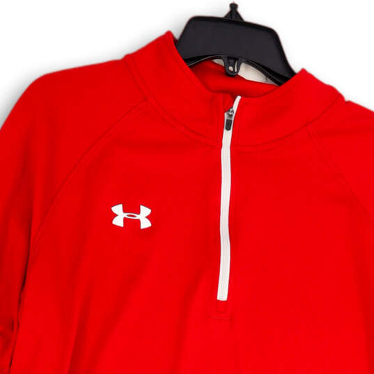 Mens Red Mock Neck Quarter Zip Long Sleeve Pullover Athletic Jacket Size L image number 3