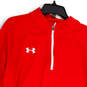 Mens Red Mock Neck Quarter Zip Long Sleeve Pullover Athletic Jacket Size L image number 3