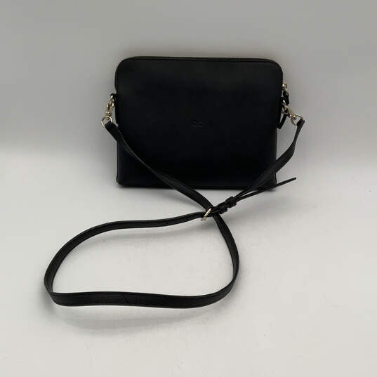 Womens Black Leather Outer Pockets Detachable Strap Zip Crossbody Bag image number 2