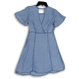 Womens Blue Key Hole Back Short Sleeve Short Fit And Flare Dress Size 0 alternative image