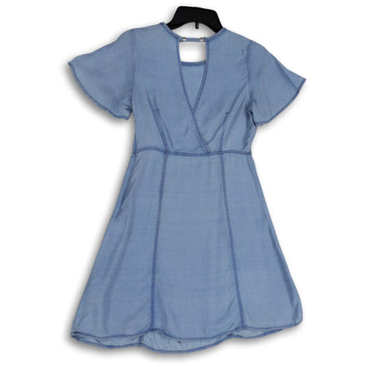 Womens Blue Key Hole Back Short Sleeve Short Fit And Flare Dress Size 0 image number 2