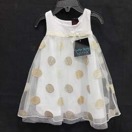 NWT Baby Girls White Gold Polka Dots Sleeveless A Line Dress Size 3-6 Months
