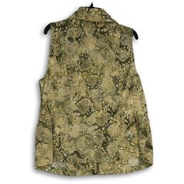 Womens Green Animal Print Collared Sleeveless Full-Zip Vest Size 3 alternative image
