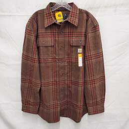 NWT Carhartt MN's Loose Fit Heavyweight Brown Plaid Flannel Shirt Size L