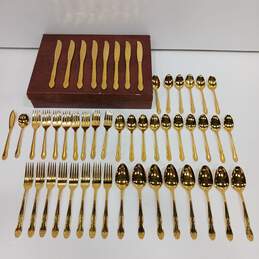 Lifetime Cutlery 50 Pc 23K Gold Electroplated Flatware Set in Case alternative image