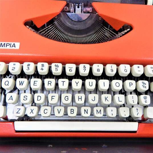 1969 Olympia Traveller De Luxe Cursive Script Orange Typewriter w/ Case image number 2