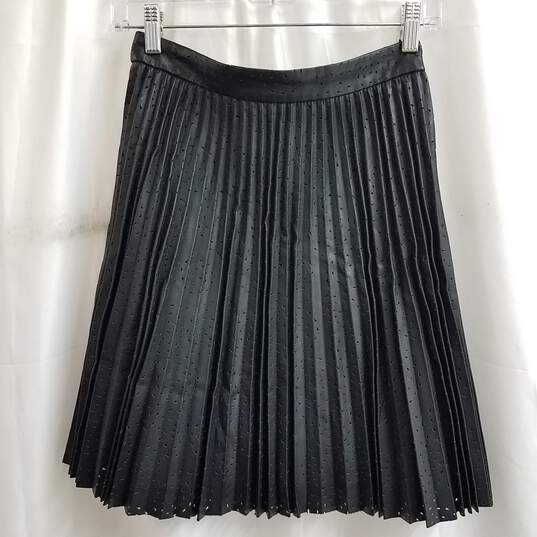 Club Monaco Black Faux Leather Pleated Distressed Skirt Size 0 image number 1