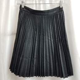 Club Monaco Black Faux Leather Pleated Distressed Skirt Size 0