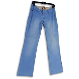 Womens Blue Denim Light Wash Pockets Stretch Straight Leg Jeans Size 29
