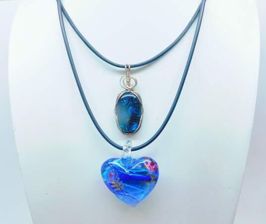 Artisan Multi Color Foiled Dichroic & Wire Wrapped Art Glass Pendant Necklaces image number 3