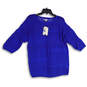 NWT Womens Blue Open Knit Patchwork 3/4 Sleeve Pullover Sweater Size XL image number 1
