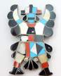 Artisan Zuni Snake Signed 925 Southwestern Faux Turquoise & Coral Mother of Pearl & Onyx Inlay Kachina Dancer Statement Brooch 13.2g image number 4
