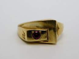 Vintage 10K Gold Ruby Accent Geometric Modernist Band Ring 6.3g