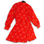 Womens Red Floral Long Sleeve Pockets Waist Belted Shirt Dress Size 2X image number 4