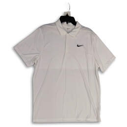 Mens White Dri-Fit Collared Short Sleeve Tennis Polo Shirt Size Large