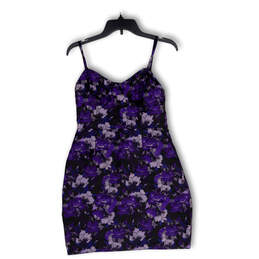 NWT Womens Black Purple Floral Spaghetti Strap Back Zip Mini Dress Size S