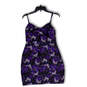 NWT Womens Black Purple Floral Spaghetti Strap Back Zip Mini Dress Size S image number 1