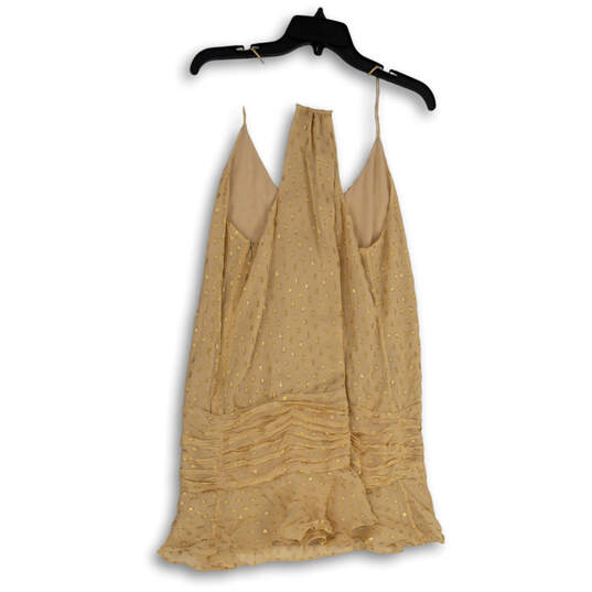 NWT Womens Gold Ruffle V-Neck Spaghetti Strap Sleeveless Mini Dress Size 14 image number 2