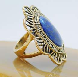 Barse Brass Lapis Lazuli Oval Cabochon Scalloped Statement Ring 17.6g alternative image