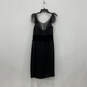 Womens Black Silk Lace Short Sleeve Back Zip Midi Fit & Flare Dress Size 10 image number 2