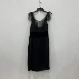 Womens Black Silk Lace Short Sleeve Back Zip Midi Fit & Flare Dress Size 10 alternative image