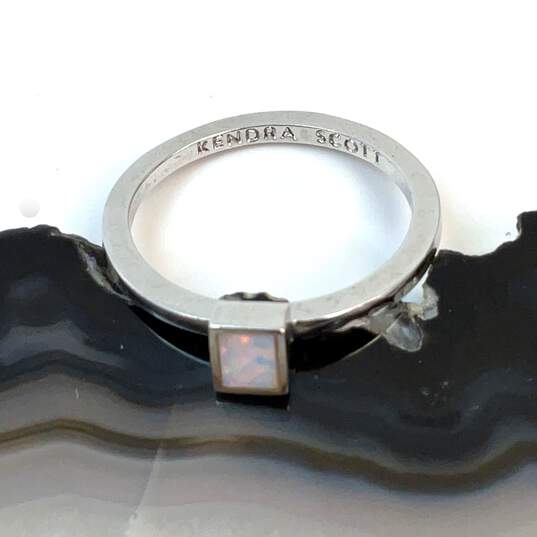 Designer Kendra Scott Silver-Stone White Opal Stone Band Ring image number 4
