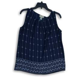 LOFT Womens Navy Blue Geometric Print Round Neck Sleeveless Blouse Top Size S