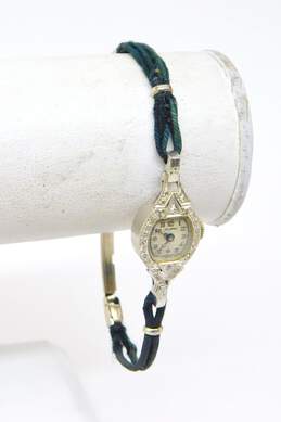 Ladies Vintage Helbros 14K Gold Diamond Accent GF Black Cord 17 Jewels Watch 9g alternative image