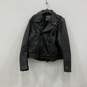 Mens Black Leather Notch Lapel Long Sleeve Full-Zip Biker Jacket Size 48 image number 1