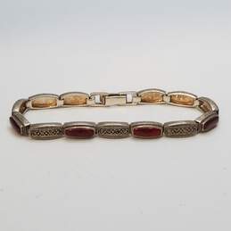 Sterling Silver Red Glass Marcasite Bracelet 21.3g