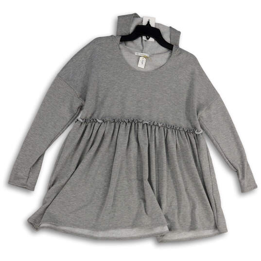 NWT Womens Gray Heather Long Sleeve Hooded Peplum Blouse Top Size Small image number 3