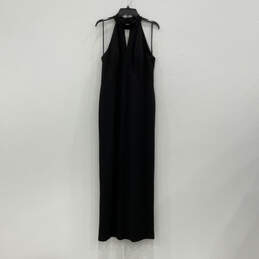 Womens Black Sleeveless Halter Neck Regular Fit Back Zip Maxi Dres Size 12