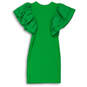 Womens Green Ruffled Short Sleeve Round Neck Poplin Mini Dress Size Small image number 2