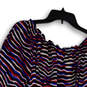 Womens Multicolor Balloon Sleeve Pleated Round Neck Blouse Top Size M image number 3