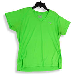 Womens Green V-Neck Short Sleeve Heatgear Pullover T-Shirt Size X-Large