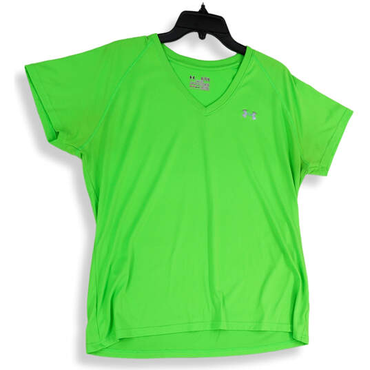 Womens Green V-Neck Short Sleeve Heatgear Pullover T-Shirt Size X-Large image number 1