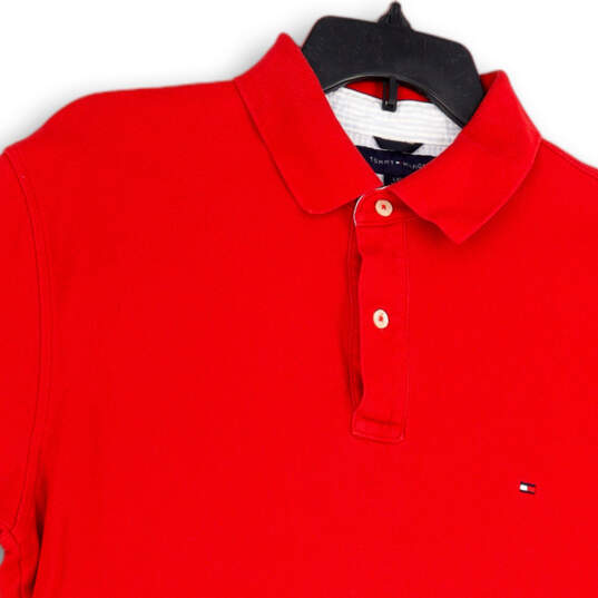 Mens Red Spread Collar Short Sleeve Side Slit Polo Shirt Size Large image number 4