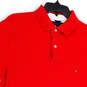 Mens Red Spread Collar Short Sleeve Side Slit Polo Shirt Size Large image number 4