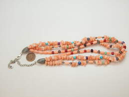 Carolyn Pollack Sterling Silver Coral Turquoise Lapis Southwestern Style Multi Strand Necklace 75.1g alternative image